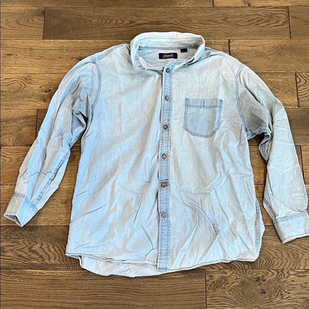 Roundtree & Yorke Casuals Mens Light Blue Faded LS Large Button-Down Shirt